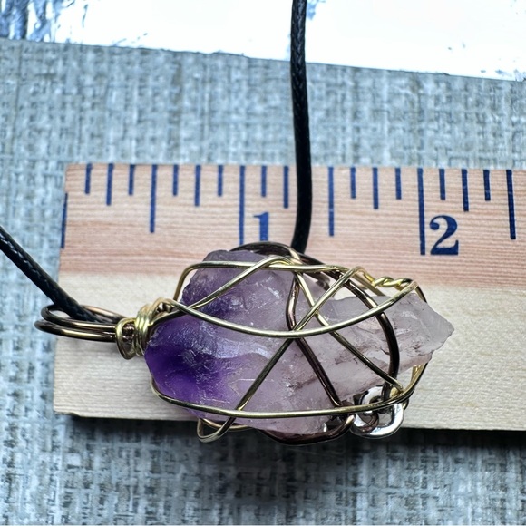 Purple Amethyst Stone Pendant necklace 24’ New Unicorn Wire Wrapped Necklace - Picture 8 of 11